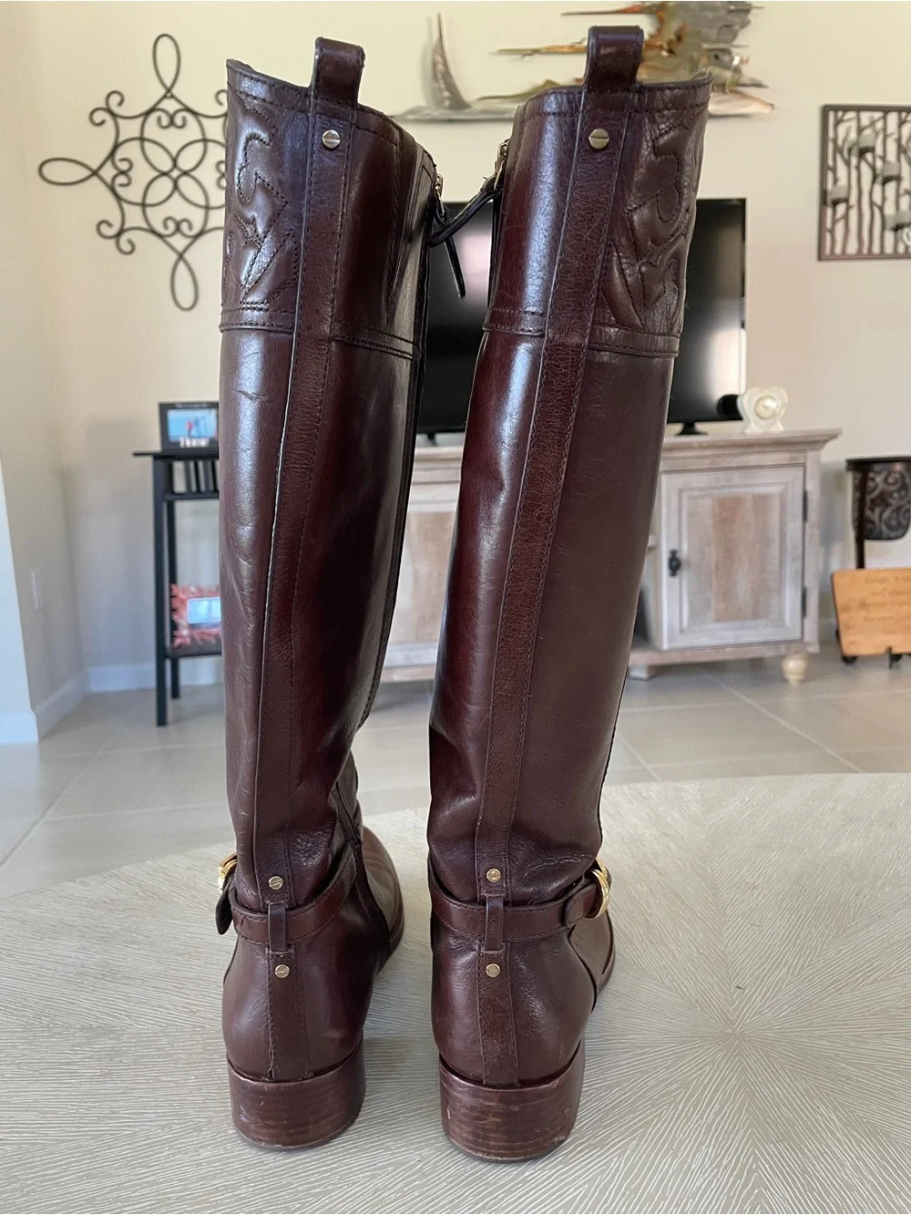 Tory Burch -Marlene-Dark Brown Leather Knee-High Riding Boots Size 9